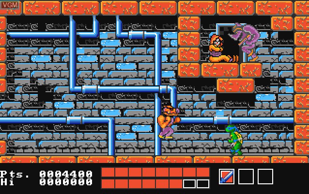 In-game screen of the game Teenage Mutant Ninja Turtles on Commodore Amiga