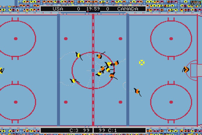 In-game screen of the game Wayne Gretzky Hockey II on Commodore Amiga