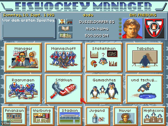 In-game screen of the game Eishockey Manager on Commodore Amiga