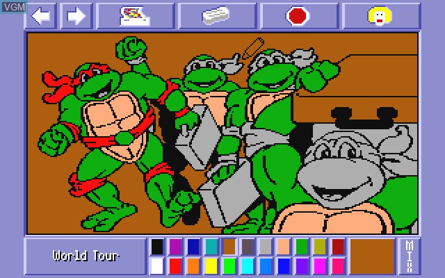 In-game screen of the game Teenage Mutant Ninja Turtles - World Tour Coloring Book on Commodore Amiga