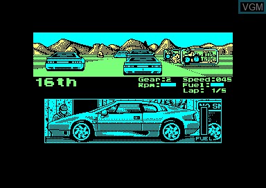 In-game screen of the game Lotus Esprit Turbo Challenge on Amstrad CPC