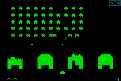 In-game screen of the game Space Invaders on Acorn Atom