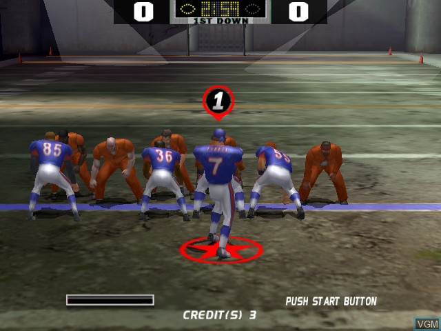 In-game screen of the game Dirty Pigskin Football on Atomiswave
