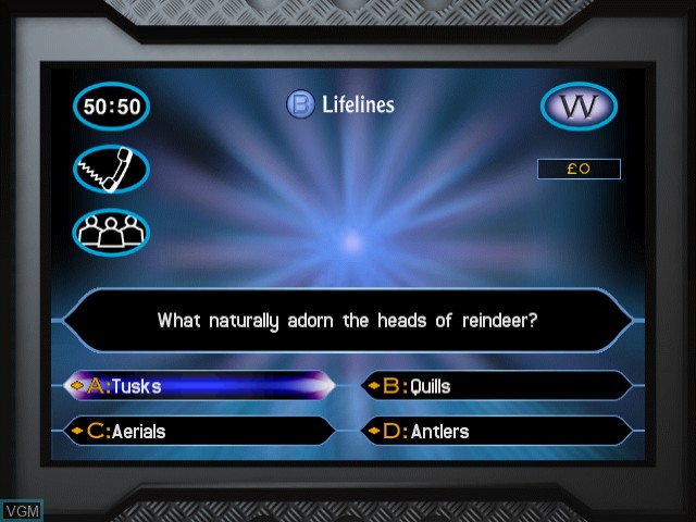 In-game screen of the game Who Wants to be a Millionaire? on Sega Dreamcast