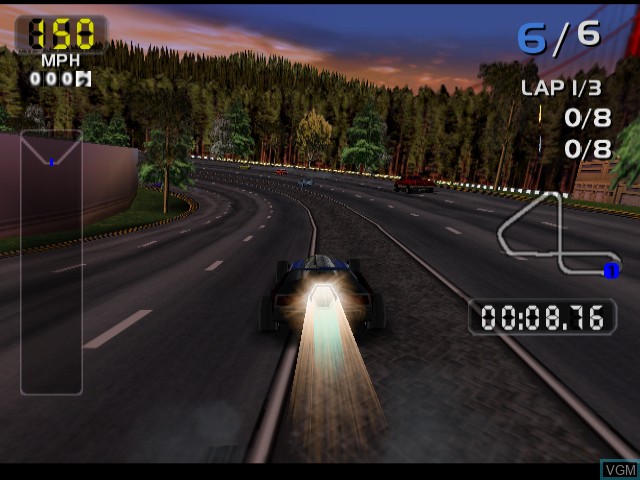 In-game screen of the game San Francisco Rush 2049 on Sega Dreamcast