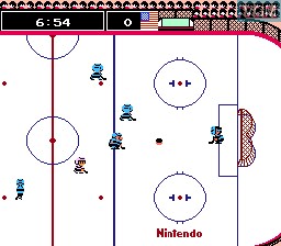In-game screen of the game Ice Hockey on Nintendo Famicom Disk