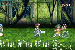 In-game screen of the game Tales of the World - Narikiri Dungeon 3 on Nintendo GameBoy Advance