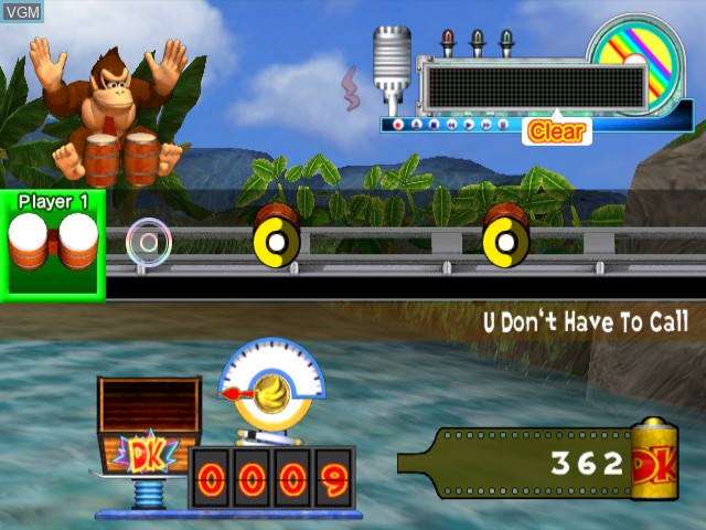 In-game screen of the game Donkey Konga 2 on Nintendo GameCube