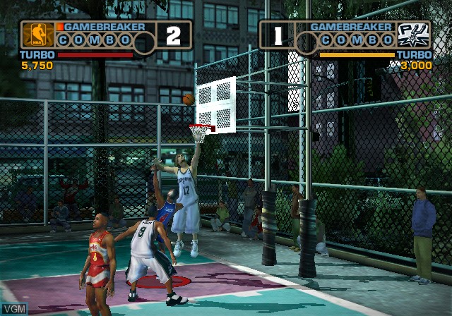 In-game screen of the game NBA Street V3 on Nintendo GameCube