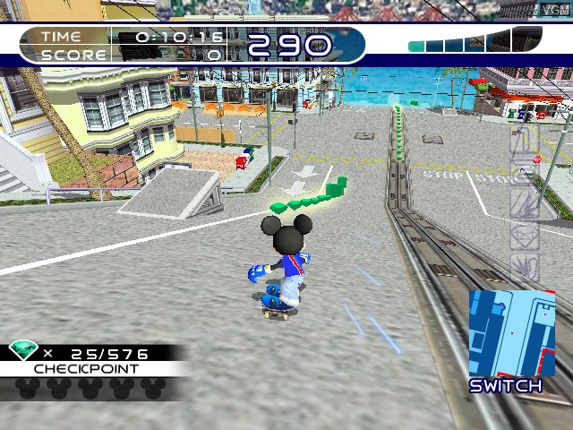 In-game screen of the game Disney Sports - Skateboarding on Nintendo GameCube