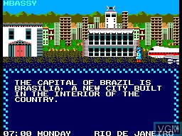 In-game screen of the game Where in the World is Carmen Sandiego? on Sega Master System