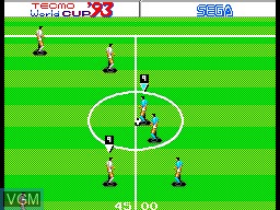 In-game screen of the game Tecmo World Cup '93 on Sega Master System