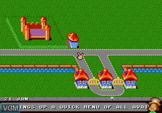 In-game screen of the game Theme Park on Sega Megadrive