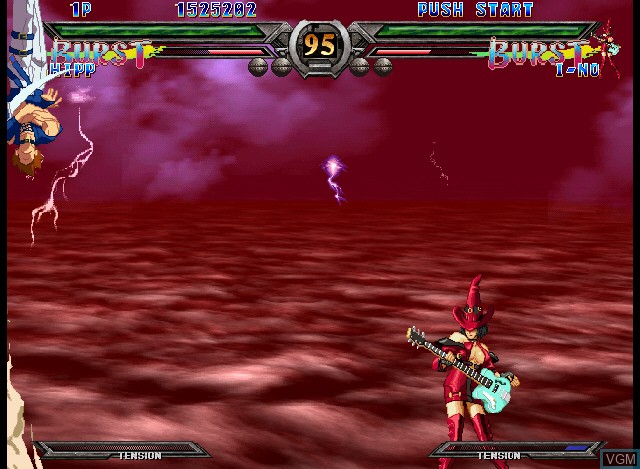 In-game screen of the game Guilty Gear XX - The Midnight Carnival on Naomi