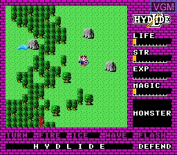In-game screen of the game Hydlide on Nintendo NES