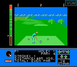 In-game screen of the game Jack Nicklaus' Greatest 18 Holes of Major Championship Golf on Nintendo NES
