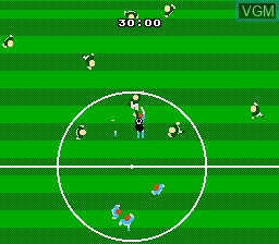 In-game screen of the game Tecmo World Cup Soccer on Nintendo NES