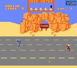 In-game screen of the game Road Runner on Nintendo NES
