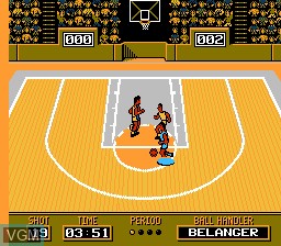 In-game screen of the game Roundball 2-on-2 Challenge on Nintendo NES