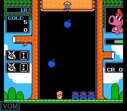 In-game screen of the game Wario's Woods on Nintendo NES