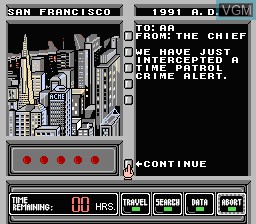 In-game screen of the game Where in Time is Carmen Sandiego? on Nintendo NES