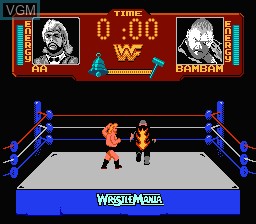 In-game screen of the game WWF WrestleMania on Nintendo NES