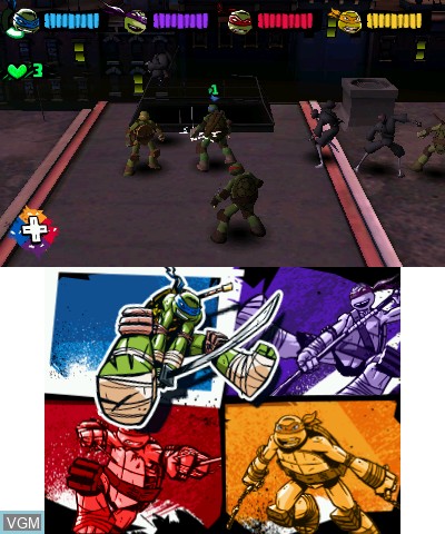 In-game screen of the game Nickelodeon Teenage Mutant Ninja Turtles on Nintendo 3DS