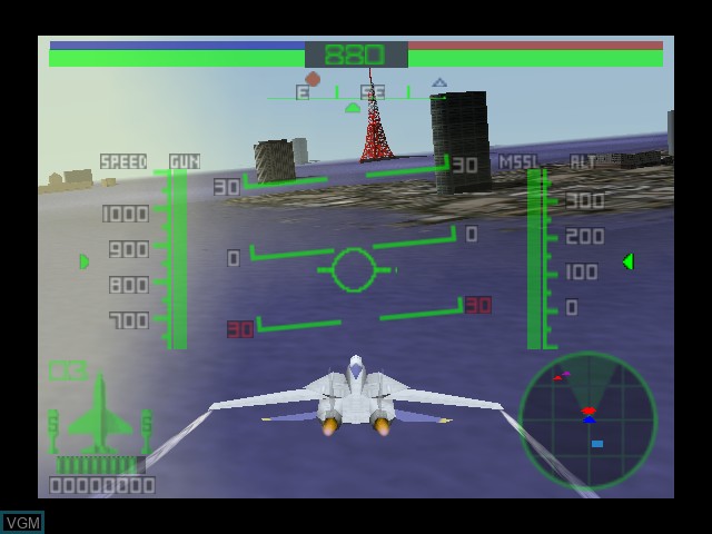 In-game screen of the game Aero Fighters Assault on Nintendo 64
