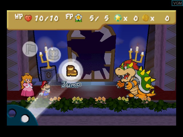 In-game screen of the game Paper Mario on Nintendo 64