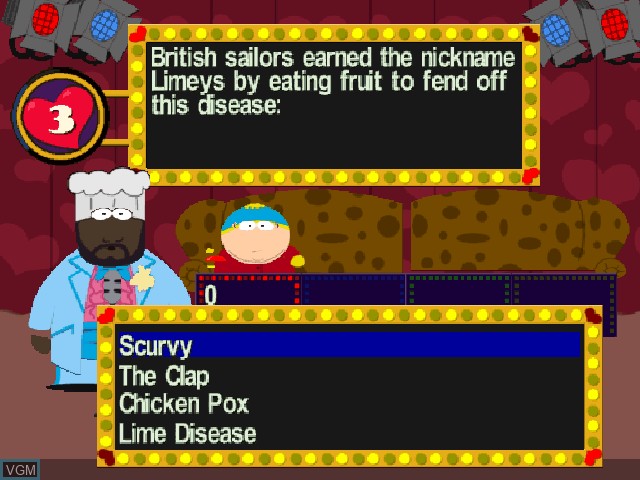 In-game screen of the game South Park - Chef's Luv Shack on Nintendo 64