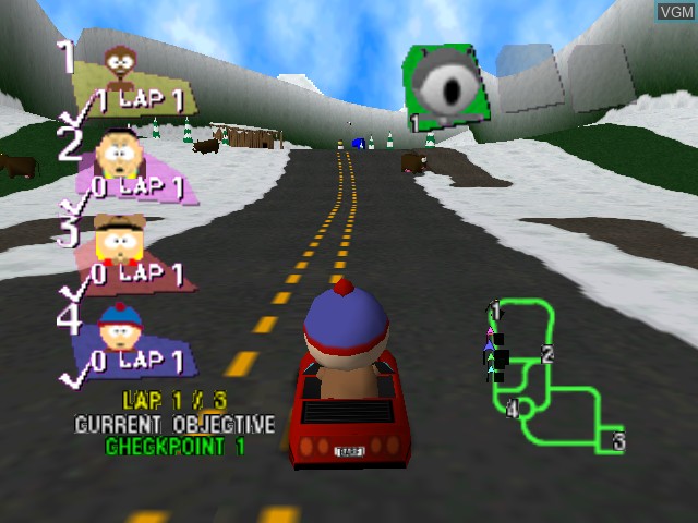 In-game screen of the game South Park Rally on Nintendo 64