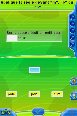 In-game screen of the game Adi l'Entraîneur - Mathématiques, Français CM1-CM2 on Nintendo DS