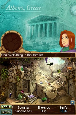 In-game screen of the game Samantha Swift and the Hidden Roses of Athena on Nintendo DS