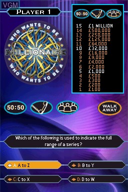 In-game screen of the game Who Wants to Be a Millionaire - 1st Edition on Nintendo DS