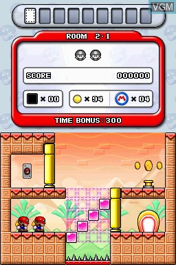 In-game screen of the game Mario vs. Donkey Kong - Mini Mini Sai Koushin! on Nintendo DSi