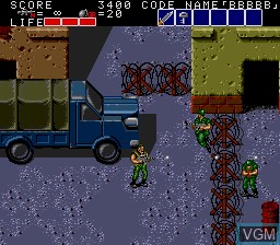 In-game screen of the game Narazumono Sentou Butai - Bloody Wolf on NEC PC Engine