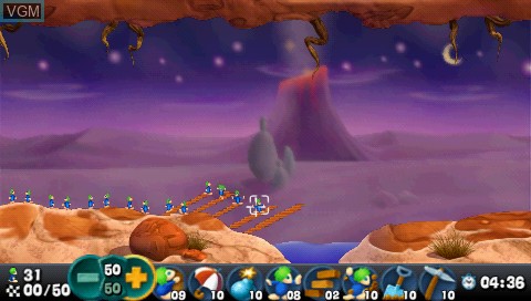In-game screen of the game Lemmings on Sony PSP