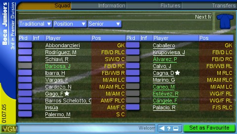 In-game screen of the game Championship Manager on Sony PSP
