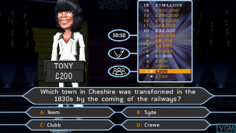 In-game screen of the game Who Wants To Be A Millionaire - Party Edition on Sony PSP