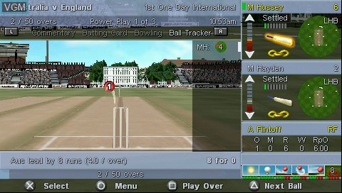 In-game screen of the game International Cricket Captain III on Sony PSP