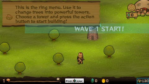 In-game screen of the game PixelJunk Monsters Deluxe on Sony PSP