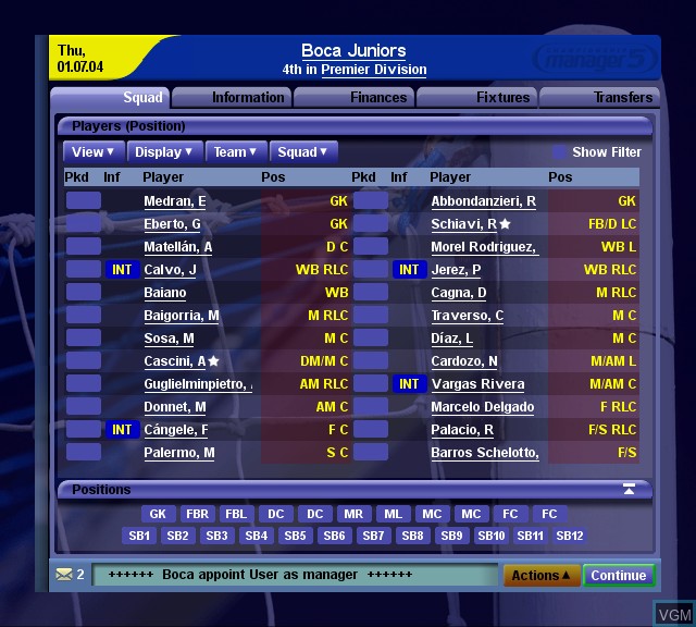 In-game screen of the game Championship Manager 5 on Sony Playstation 2