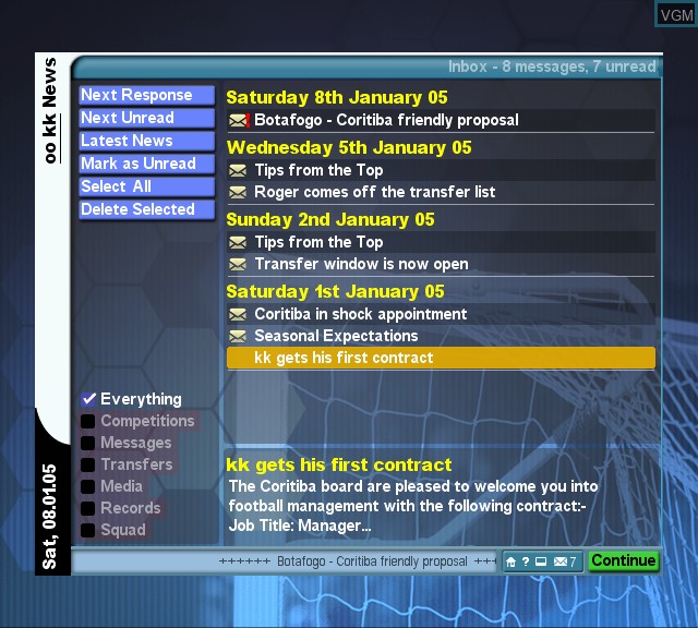 In-game screen of the game Championship Manager 2006 on Sony Playstation 2
