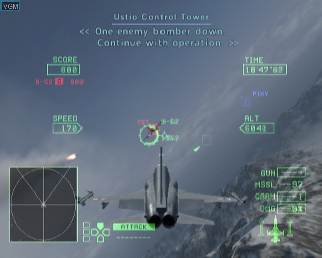 In-game screen of the game Ace Combat - The Belkan War on Sony Playstation 2