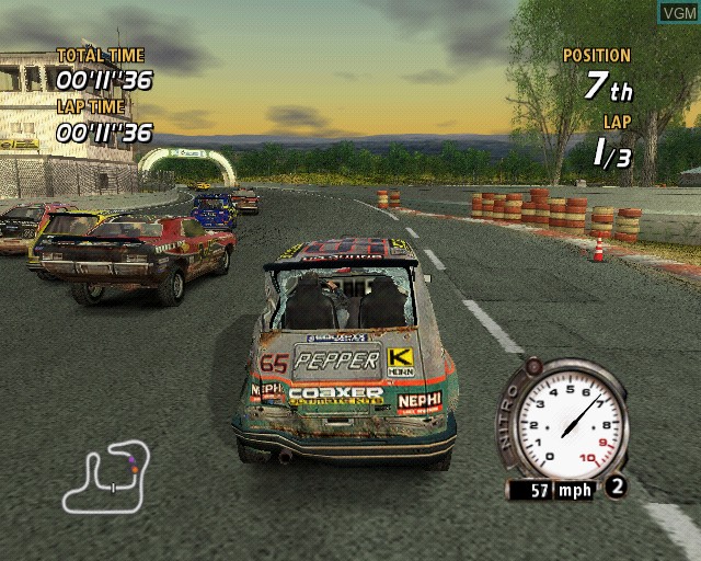 In-game screen of the game FlatOut on Sony Playstation 2