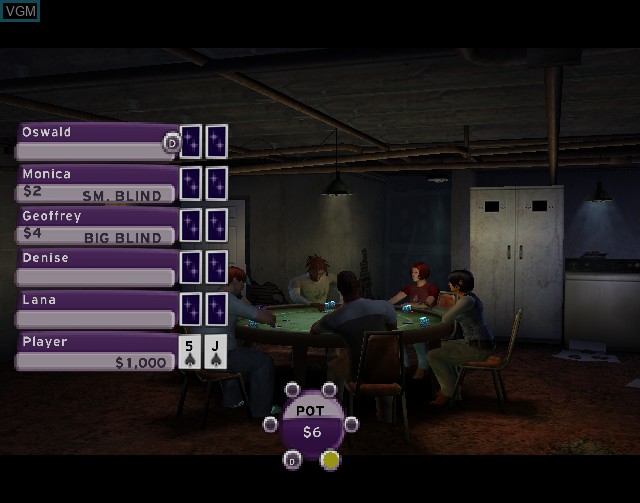 In-game screen of the game World Championship Poker 2 featuring Howard Lederer on Sony Playstation 2