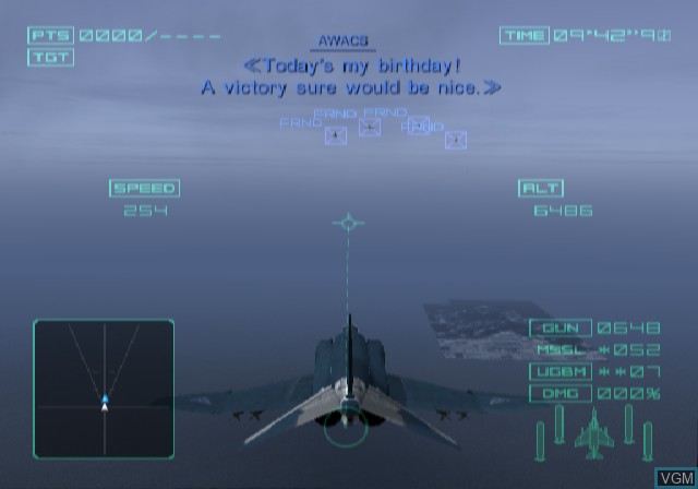 In-game screen of the game Ace Combat 04 - Shattered Skies on Sony Playstation 2
