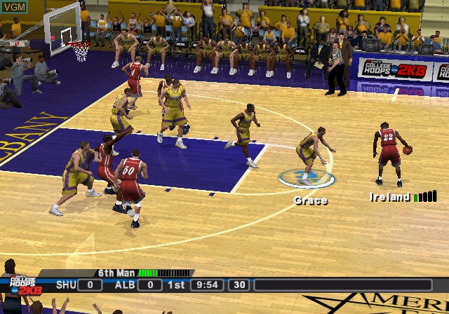 In-game screen of the game College Hoops 2K8 on Sony Playstation 2