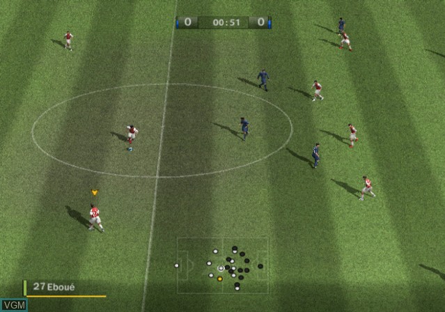 In-game screen of the game FIFA 08 on Sony Playstation 2