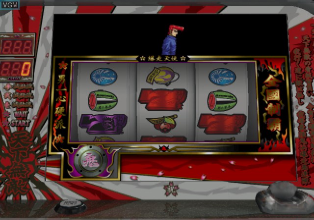 In-game screen of the game Pachi-Slot Kanzen Kouryoku - Onihama Bakusou Gurentai - Gekitou-Hen on Sony Playstation 2